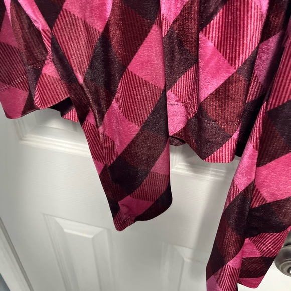 Maeve Anthropologie Velvet Babydoll Top pink brown plaid puff NWT Large - Picture 6 of 9